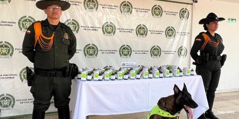 Canino Odhil y Policía de Neiva incautan 50 frascos de ketamina en bodegas de mensajería